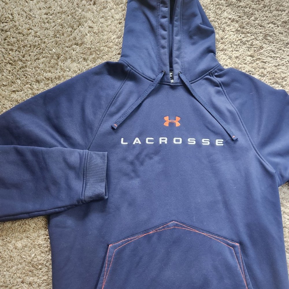 Under Armour Hoodie Sweater Lacrosse 2009 Navy Men's XL Fleece Front Logo Pocket